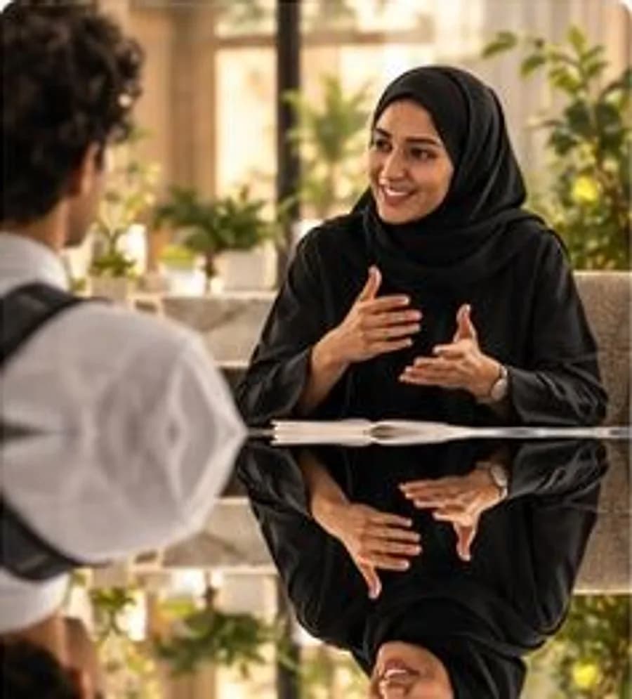 مستشارة تعليمية تتحدث مع طالب خلال جلسة إرشاد